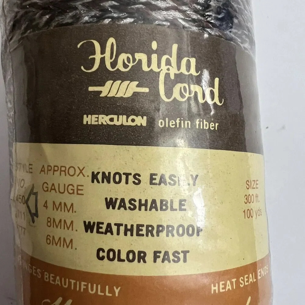 Vintage Florida Macrame Olefin Fiber Cord 4mm 100yds 300ft Herculon Brown Black